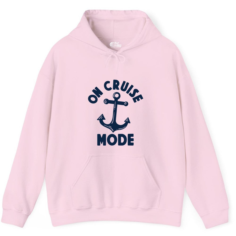 On Cruise Mode Shirt - Nautical Vacation Tee with Anchor Graphic (Hoodie) in Light Pink - On Cruise Mode Nautical Anchor Shirt - Bold Funny Cruise Apparel