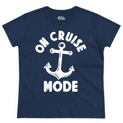 On Cruise Mode Shirt - Nautical Vacation Tee with Anchor Graphic (Ladies Tee) in Navy - On Cruise Mode Nautical Anchor Shirt - Bold Funny Cruise Apparel