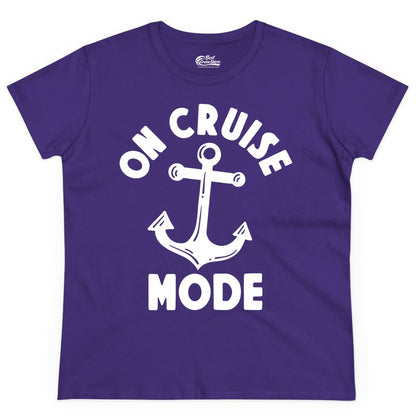 On Cruise Mode Shirt - Nautical Vacation Tee with Anchor Graphic (Ladies Tee) in Purple - On Cruise Mode Nautical Anchor Shirt - Bold Funny Cruise Apparel
