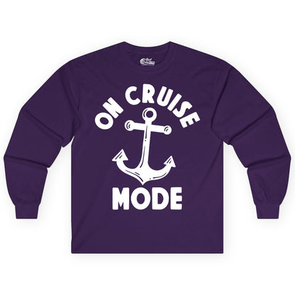 On Cruise Mode Shirt - Nautical Vacation Tee with Anchor Graphic (Long Sleeve) in Purple - On Cruise Mode Nautical Anchor Shirt - Bold Funny Cruise Apparel