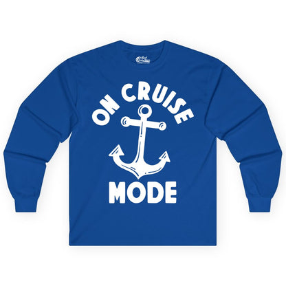 On Cruise Mode Shirt - Nautical Vacation Tee with Anchor Graphic (Long Sleeve) in Royal - On Cruise Mode Nautical Anchor Shirt - Bold Funny Cruise Apparel