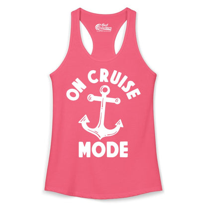 On Cruise Mode Shirt - Nautical Vacation Tee with Anchor Graphic (Ladies Tank) in Hot Pink - On Cruise Mode Nautical Anchor Shirt - Bold Funny Cruise Apparel