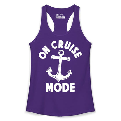 On Cruise Mode Shirt - Nautical Vacation Tee with Anchor Graphic (Ladies Tank) in Solid Purple Rush - On Cruise Mode Nautical Anchor Shirt - Bold Funny Cruise Apparel