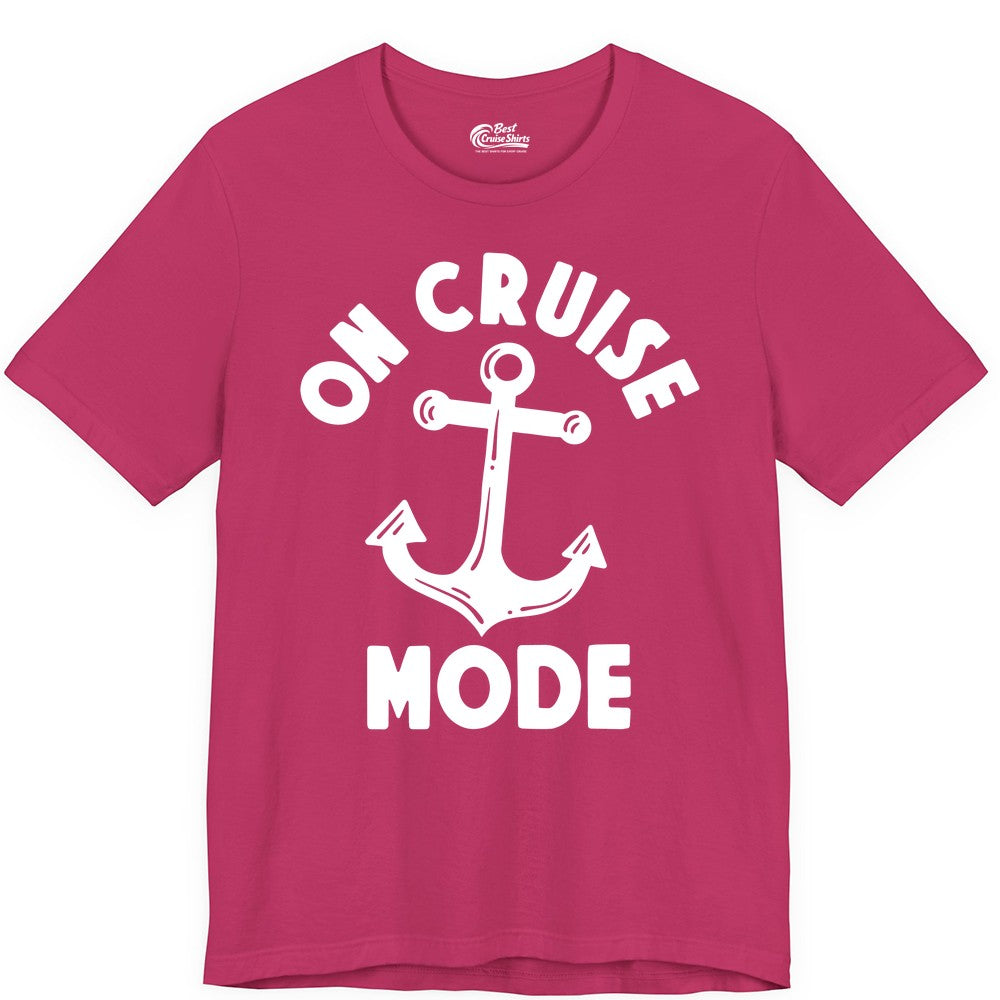 On Cruise Mode Shirt - Nautical Vacation Tee with Anchor Graphic (Premium Tee) in Berry - On Cruise Mode Nautical Anchor Shirt - Bold Funny Cruise Apparel
