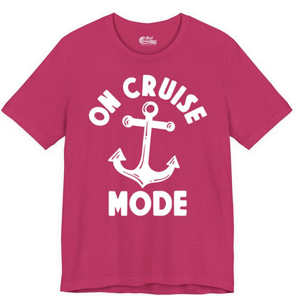 On Cruise Mode Shirt - Nautical Vacation Tee with Anchor Graphic (Premium Tee) in Berry - On Cruise Mode Nautical Anchor Shirt - Bold Funny Cruise Apparel