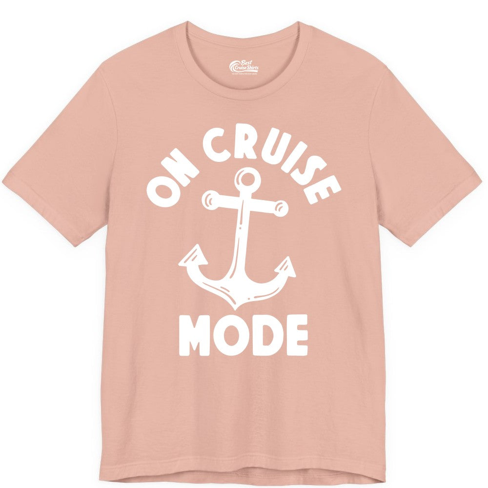 On Cruise Mode Shirt - Nautical Vacation Tee with Anchor Graphic (Premium Tee) in Peach - On Cruise Mode Nautical Anchor Shirt - Bold Funny Cruise Apparel