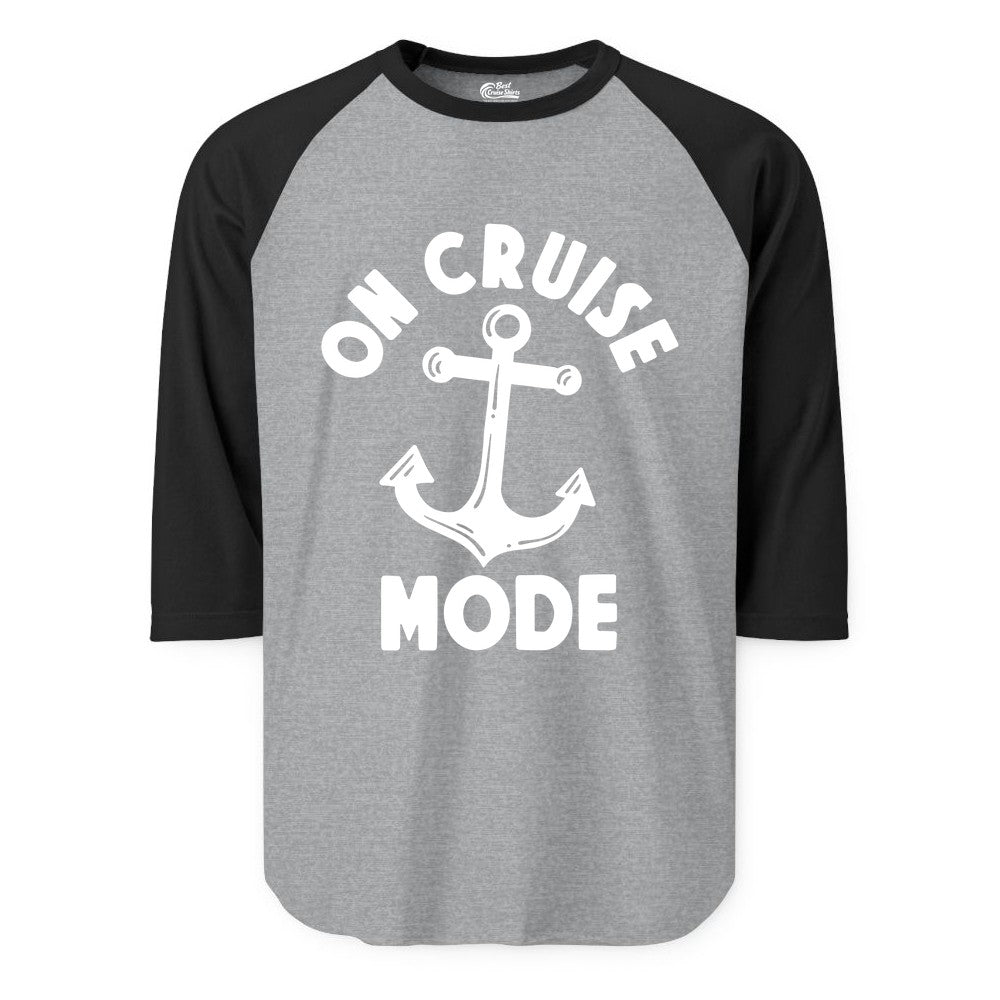 On Cruise Mode Shirt - Nautical Vacation Tee with Anchor Graphic (Raglan) in Heather GreyBlack - On Cruise Mode Nautical Anchor Shirt - Bold Funny Cruise Apparel