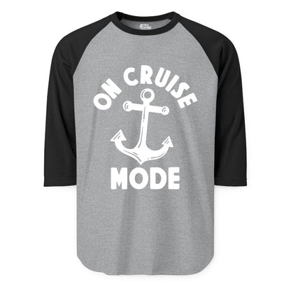 On Cruise Mode Shirt - Nautical Vacation Tee with Anchor Graphic (Raglan) in Heather GreyBlack - On Cruise Mode Nautical Anchor Shirt - Bold Funny Cruise Apparel