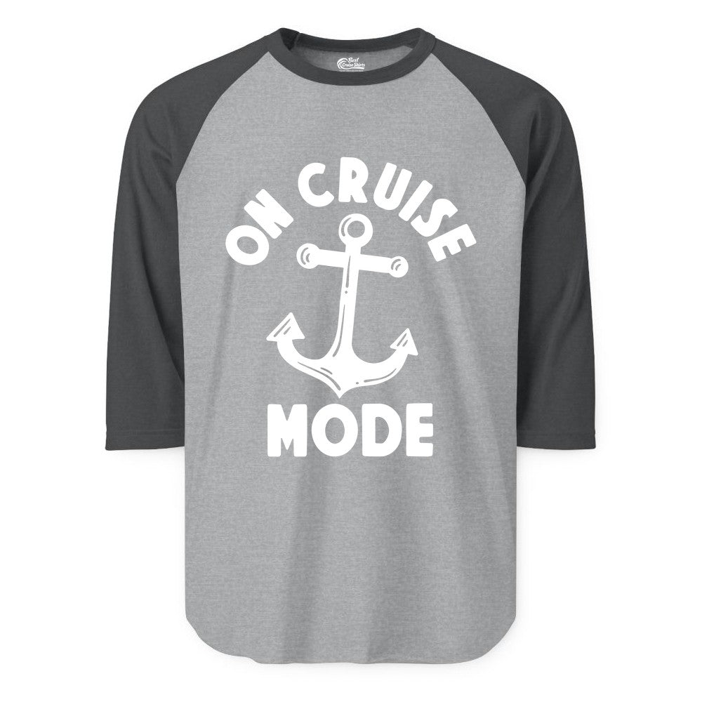 On Cruise Mode Shirt - Nautical Vacation Tee with Anchor Graphic (Raglan) in Heather GreyHeather Charcoal - On Cruise Mode Nautical Anchor Shirt - Bold Funny Cruise Apparel