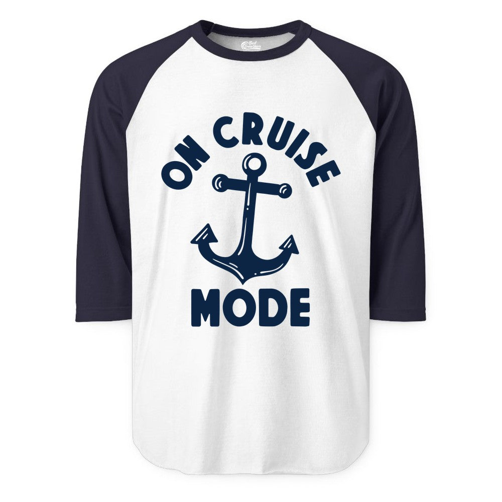 On Cruise Mode Shirt - Nautical Vacation Tee with Anchor Graphic (Raglan) in WhiteNavy - On Cruise Mode Nautical Anchor Shirt - Bold Funny Cruise Apparel