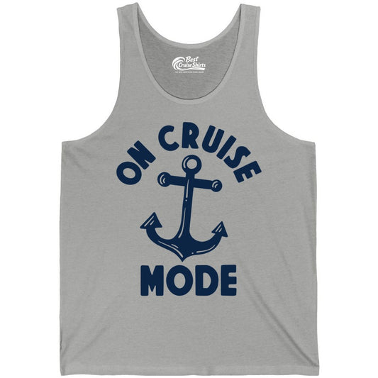 On Cruise Mode Shirt - Nautical Vacation Tee with Anchor Graphic (Tank Top) in Athletic Heather - On Cruise Mode Nautical Anchor Shirt - Bold Funny Cruise Apparel