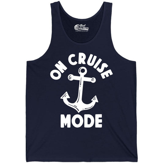 On Cruise Mode Shirt - Nautical Vacation Tee with Anchor Graphic (Tank Top) in Navy - On Cruise Mode Nautical Anchor Shirt - Bold Funny Cruise Apparel