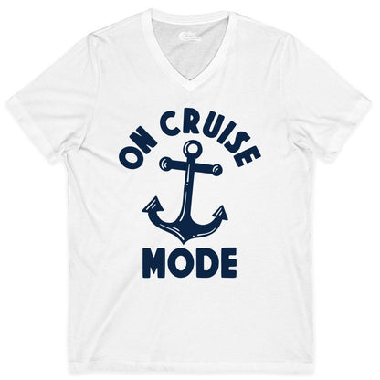 On Cruise Mode Shirt - Nautical Vacation Tee with Anchor Graphic (V-Neck) in White - On Cruise Mode Nautical Anchor Shirt - Bold Funny Cruise Apparel