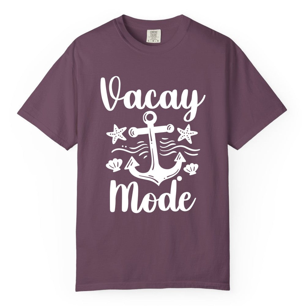 Vacay Mode Shirt - Nautical Vacation Shirt for Beach & Cruise Trips (Comfort Color) in Berry - Vacay Mode Nautical Anchor Beach Shirt - Cruise Vacation Tee