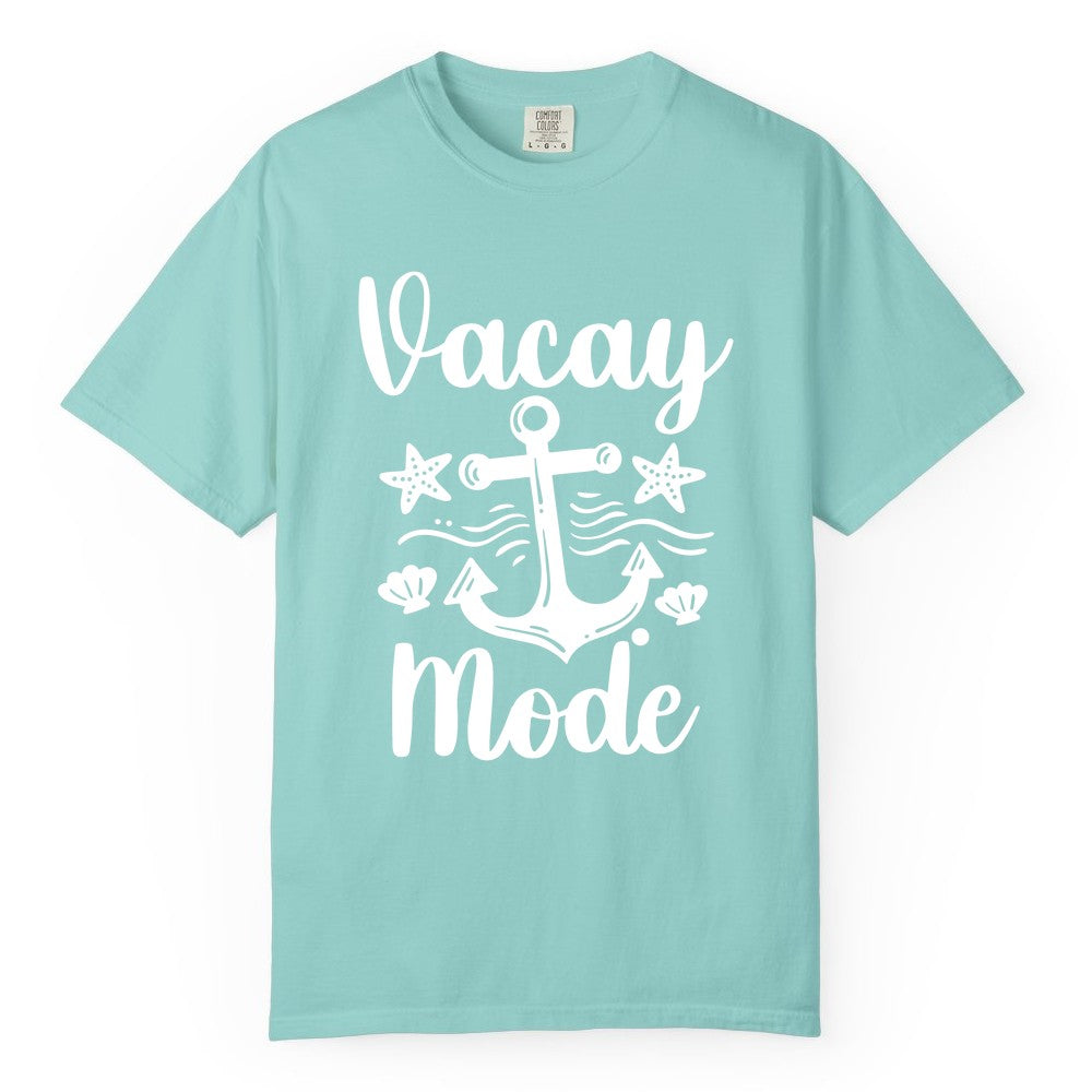 Vacay Mode Shirt - Nautical Vacation Shirt for Beach & Cruise Trips (Comfort Color) in Chalky Mint - Vacay Mode Nautical Anchor Beach Shirt - Cruise Vacation Tee