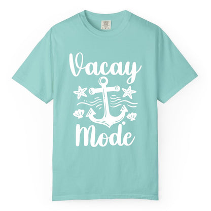 Vacay Mode Shirt - Nautical Vacation Shirt for Beach & Cruise Trips (Comfort Color) in Chalky Mint - Vacay Mode Nautical Anchor Beach Shirt - Cruise Vacation Tee