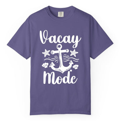 Vacay Mode Shirt - Nautical Vacation Shirt for Beach & Cruise Trips (Comfort Color) in Grape - Vacay Mode Nautical Anchor Beach Shirt - Cruise Vacation Tee