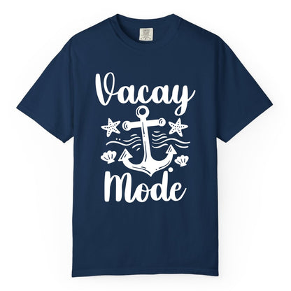 Vacay Mode Shirt - Nautical Vacation Shirt for Beach & Cruise Trips (Comfort Color) in Navy - Vacay Mode Nautical Anchor Beach Shirt - Cruise Vacation Tee