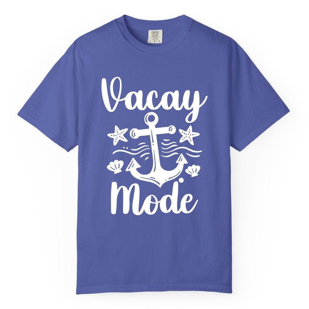 Vacay Mode Shirt - Nautical Vacation Shirt for Beach & Cruise Trips (Comfort Color) in Periwinkle - Vacay Mode Nautical Anchor Beach Shirt - Cruise Vacation Tee