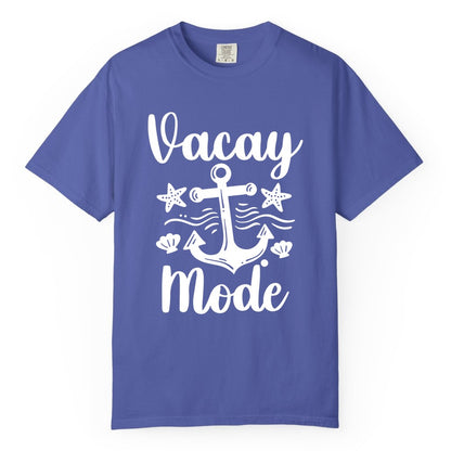 Vacay Mode Shirt - Nautical Vacation Shirt for Beach & Cruise Trips (Comfort Color) in Periwinkle - Vacay Mode Nautical Anchor Beach Shirt - Cruise Vacation Tee
