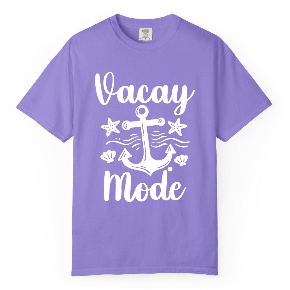 Vacay Mode Shirt - Nautical Vacation Shirt for Beach & Cruise Trips (Comfort Color) in Violet - Vacay Mode Nautical Anchor Beach Shirt - Cruise Vacation Tee