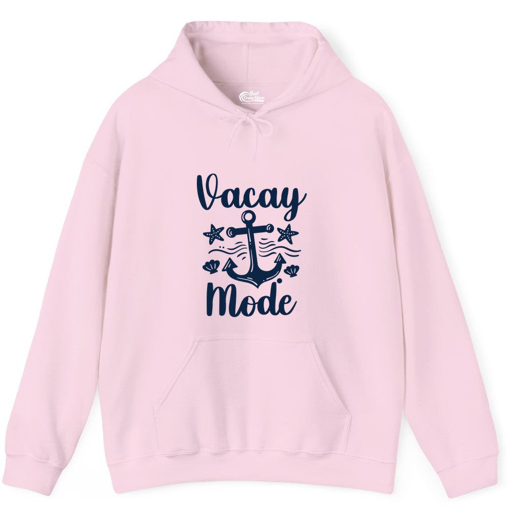 Vacay Mode Shirt - Nautical Vacation Shirt for Beach & Cruise Trips (Hoodie) in Light Pink - Vacay Mode Nautical Anchor Beach Shirt - Cruise Vacation Tee