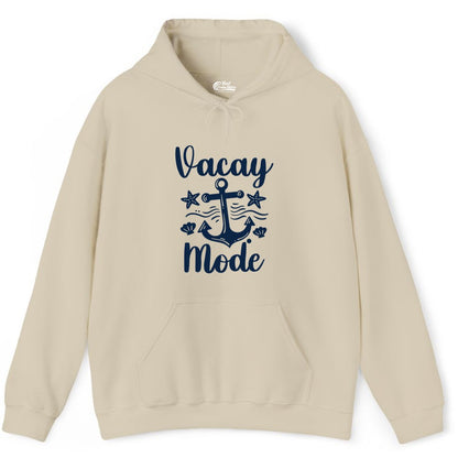 Vacay Mode Shirt - Nautical Vacation Shirt for Beach & Cruise Trips (Hoodie) in Sand - Vacay Mode Nautical Anchor Beach Shirt - Cruise Vacation Tee