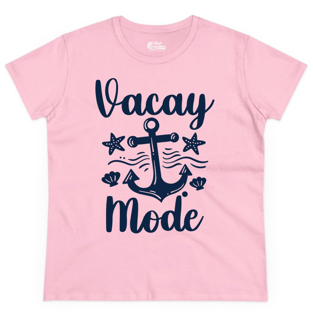 Vacay Mode Shirt - Nautical Vacation Shirt for Beach & Cruise Trips (Ladies Tee) in Light Pink - Vacay Mode Nautical Anchor Beach Shirt - Cruise Vacation Tee