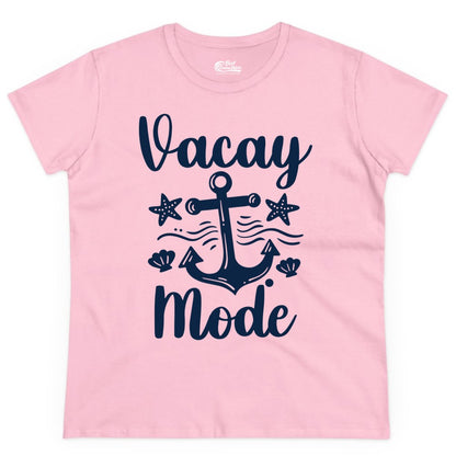 Vacay Mode Shirt - Nautical Vacation Shirt for Beach & Cruise Trips (Ladies Tee) in Light Pink - Vacay Mode Nautical Anchor Beach Shirt - Cruise Vacation Tee