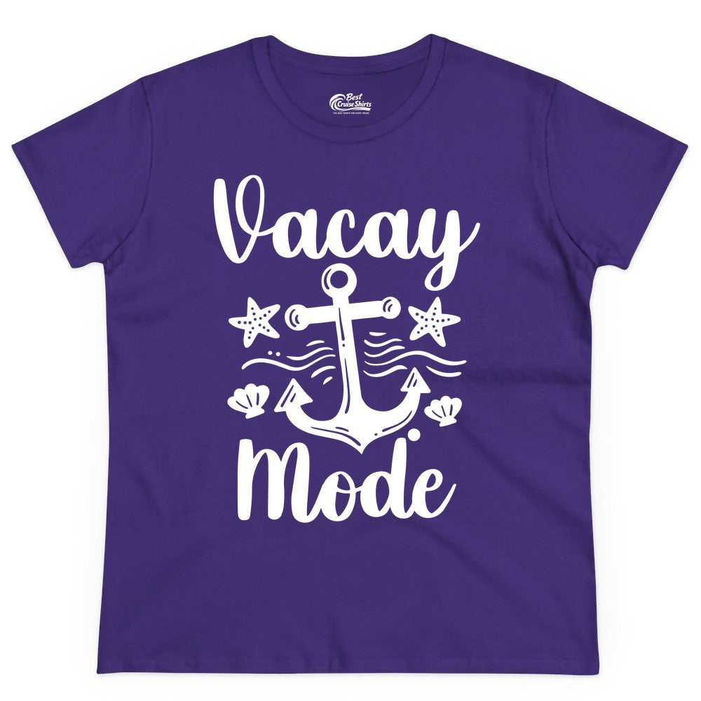 Vacay Mode Shirt - Nautical Vacation Shirt for Beach & Cruise Trips (Ladies Tee) in Purple - Vacay Mode Nautical Anchor Beach Shirt - Cruise Vacation Tee