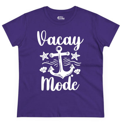 Vacay Mode Shirt - Nautical Vacation Shirt for Beach & Cruise Trips (Ladies Tee) in Purple - Vacay Mode Nautical Anchor Beach Shirt - Cruise Vacation Tee