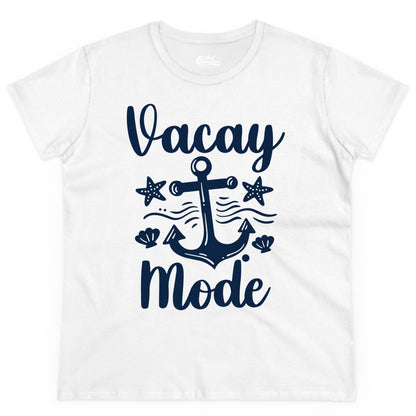 Vacay Mode Shirt - Nautical Vacation Shirt for Beach & Cruise Trips (Ladies Tee) in White - Vacay Mode Nautical Anchor Beach Shirt - Cruise Vacation Tee