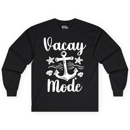 Vacay Mode Shirt - Nautical Vacation Shirt for Beach & Cruise Trips (Long Sleeve) in Black - Vacay Mode Nautical Anchor Beach Shirt - Cruise Vacation Tee