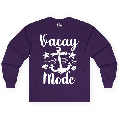 Vacay Mode Shirt - Nautical Vacation Shirt for Beach & Cruise Trips (Long Sleeve) in Purple - Vacay Mode Nautical Anchor Beach Shirt - Cruise Vacation Tee