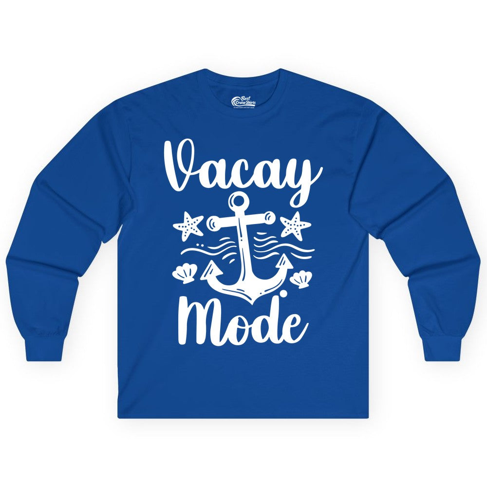 Vacay Mode Shirt - Nautical Vacation Shirt for Beach & Cruise Trips (Long Sleeve) in Royal - Vacay Mode Nautical Anchor Beach Shirt - Cruise Vacation Tee