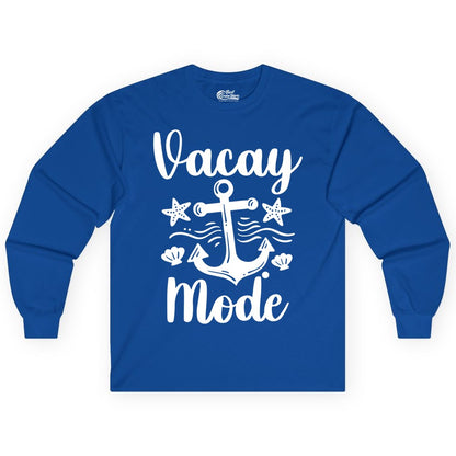 Vacay Mode Shirt - Nautical Vacation Shirt for Beach & Cruise Trips (Long Sleeve) in Royal - Vacay Mode Nautical Anchor Beach Shirt - Cruise Vacation Tee