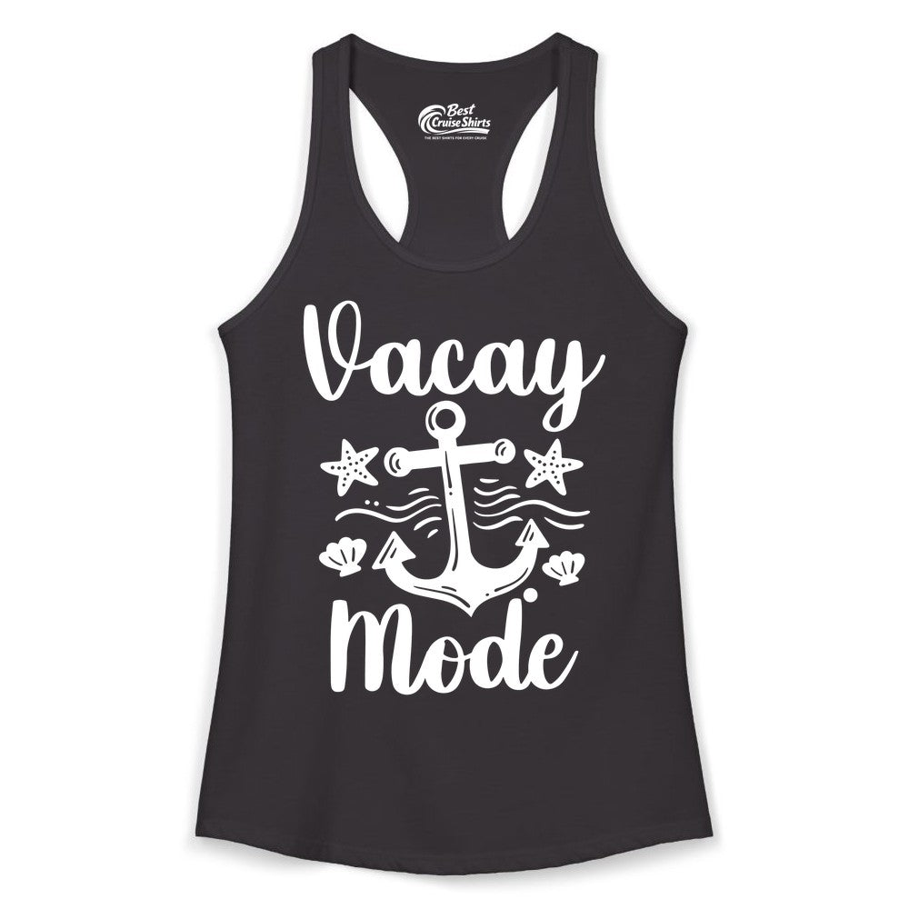 Vacay Mode Shirt - Nautical Vacation Shirt for Beach & Cruise Trips (Ladies Tank) in Black - Vacay Mode Nautical Anchor Beach Shirt - Cruise Vacation Tee