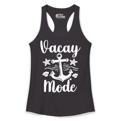 Vacay Mode Shirt - Nautical Vacation Shirt for Beach & Cruise Trips (Ladies Tank) in Black - Vacay Mode Nautical Anchor Beach Shirt - Cruise Vacation Tee