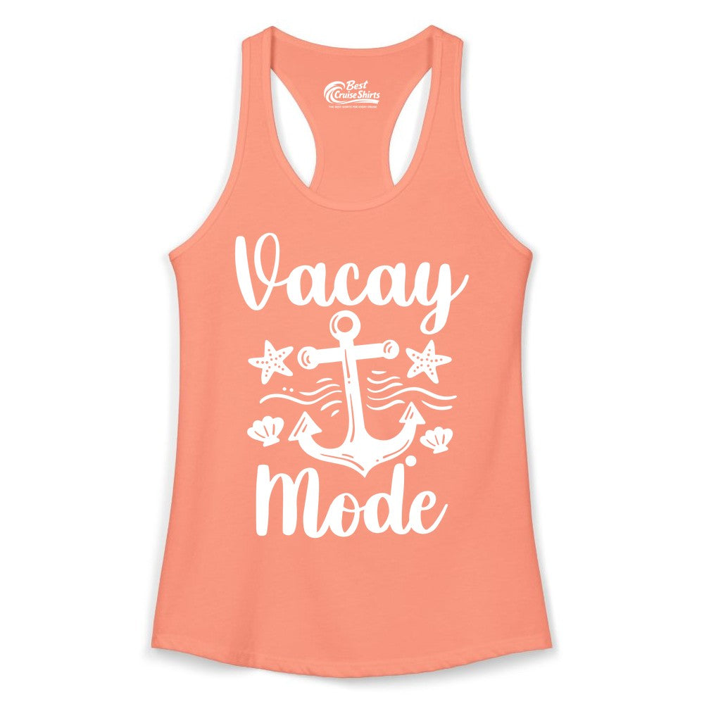 Vacay Mode Shirt - Nautical Vacation Shirt for Beach & Cruise Trips (Ladies Tank) in Solid Light Orange - Vacay Mode Nautical Anchor Beach Shirt - Cruise Vacation Tee