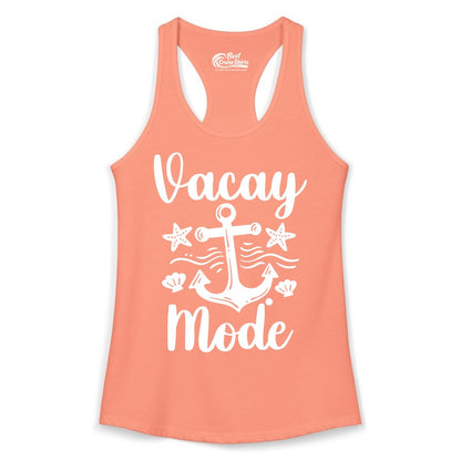Vacay Mode Shirt - Nautical Vacation Shirt for Beach & Cruise Trips (Ladies Tank) in Solid Light Orange - Vacay Mode Nautical Anchor Beach Shirt - Cruise Vacation Tee