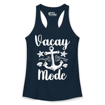 Vacay Mode Shirt - Nautical Vacation Shirt for Beach & Cruise Trips (Ladies Tank) in Solid Midnight Navy - Vacay Mode Nautical Anchor Beach Shirt - Cruise Vacation Tee