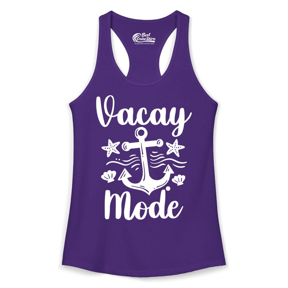 Vacay Mode Shirt - Nautical Vacation Shirt for Beach & Cruise Trips (Ladies Tank) in Solid Purple Rush - Vacay Mode Nautical Anchor Beach Shirt - Cruise Vacation Tee
