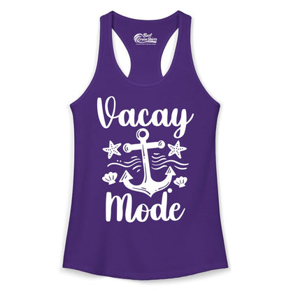 Vacay Mode Shirt - Nautical Vacation Shirt for Beach & Cruise Trips (Ladies Tank) in Solid Purple Rush - Vacay Mode Nautical Anchor Beach Shirt - Cruise Vacation Tee