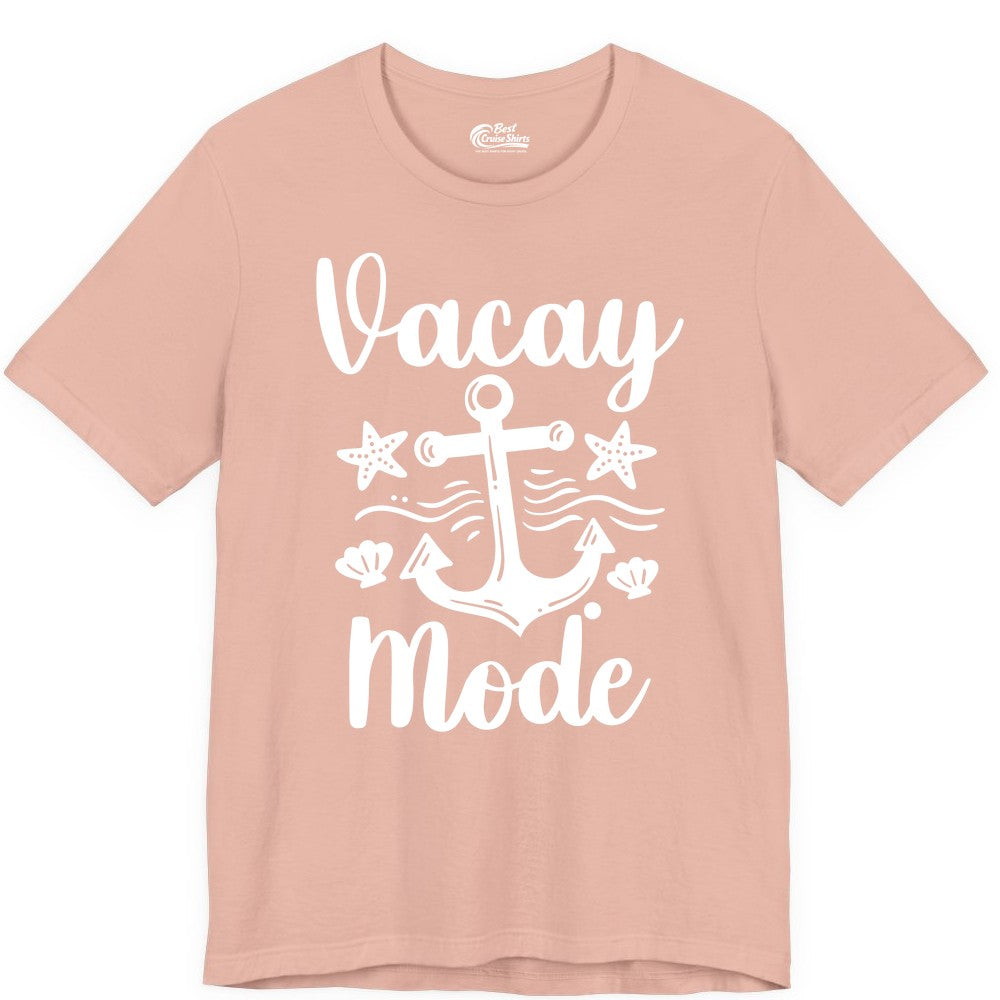 Vacay Mode Shirt - Nautical Vacation Shirt for Beach & Cruise Trips (Premium Tee) in Peach - Vacay Mode Nautical Anchor Beach Shirt - Cruise Vacation Tee