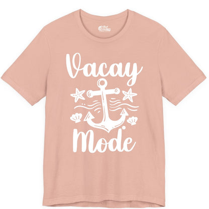 Vacay Mode Shirt - Nautical Vacation Shirt for Beach & Cruise Trips (Premium Tee) in Peach - Vacay Mode Nautical Anchor Beach Shirt - Cruise Vacation Tee
