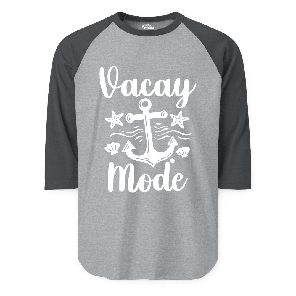 Vacay Mode Shirt - Nautical Vacation Shirt for Beach & Cruise Trips (Raglan) in Heather GreyHeather Charcoal - Vacay Mode Nautical Anchor Beach Shirt - Cruise Vacation Tee