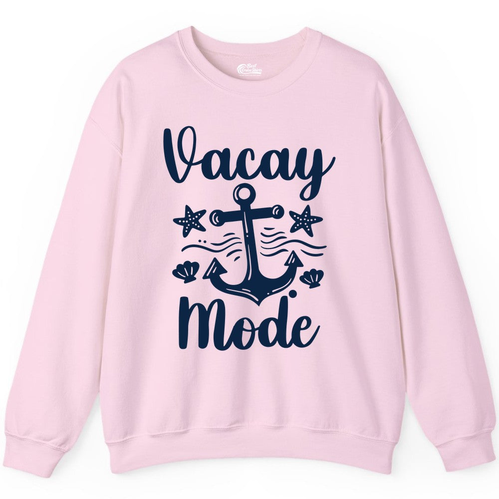 Vacay Mode Shirt - Nautical Vacation Shirt for Beach & Cruise Trips (Sweatshirt) in Light Pink - Vacay Mode Nautical Anchor Beach Shirt - Cruise Vacation Tee