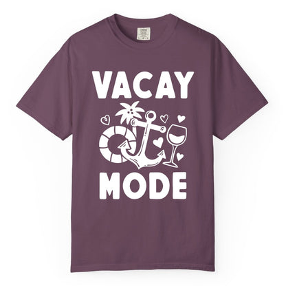Vacay Mode Shirt - Cruise Vacation Top for Summer Getaways (Comfort Color) in Berry - Vacay Mode Cruise Shirt - Anchor Palm Wine Lifebuoy Tropical Art Tee