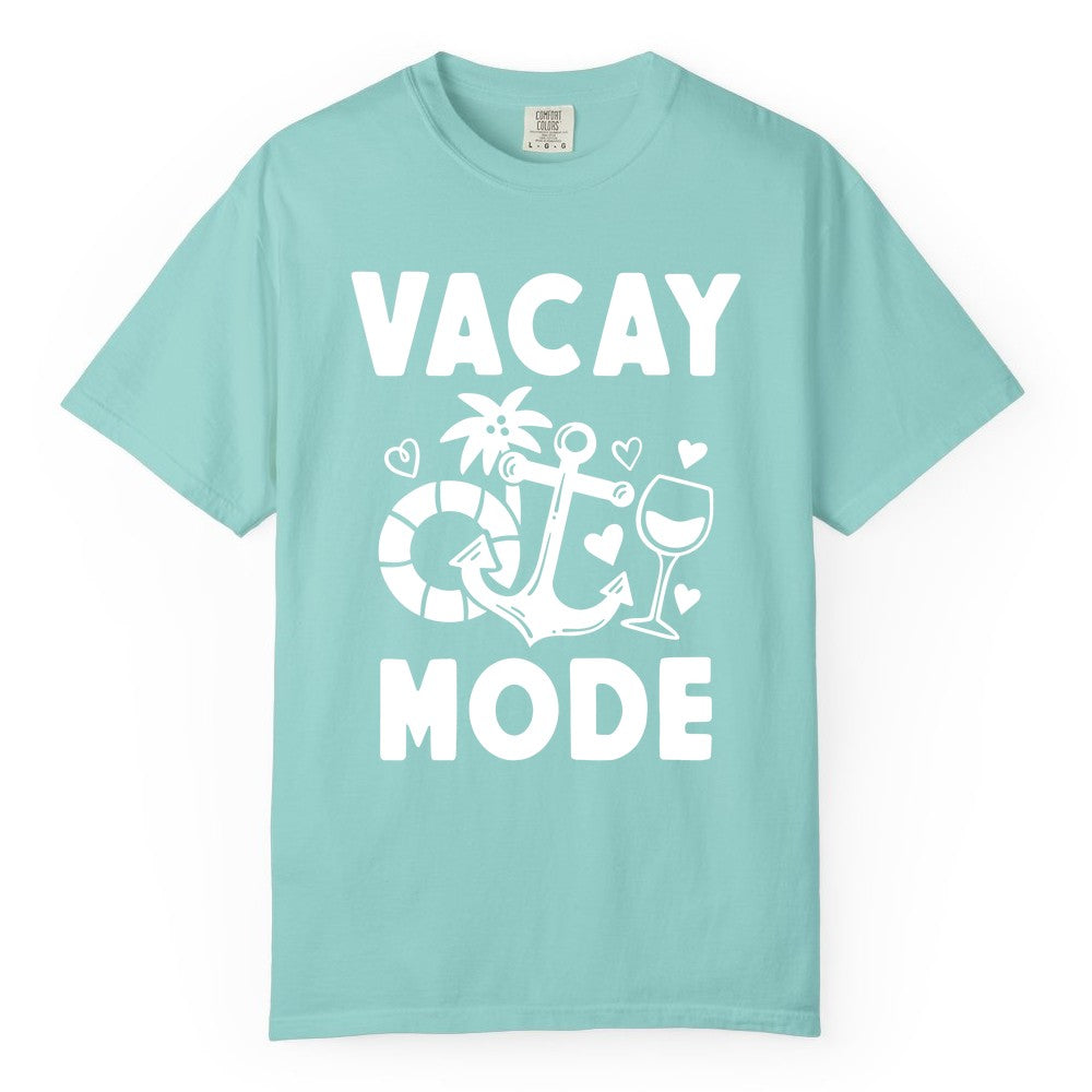 Vacay Mode Shirt - Cruise Vacation Top for Summer Getaways (Comfort Color) in Chalky Mint - Vacay Mode Cruise Shirt - Anchor Palm Wine Lifebuoy Tropical Art Tee