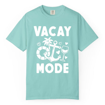 Vacay Mode Shirt - Cruise Vacation Top for Summer Getaways (Comfort Color) in Chalky Mint - Vacay Mode Cruise Shirt - Anchor Palm Wine Lifebuoy Tropical Art Tee